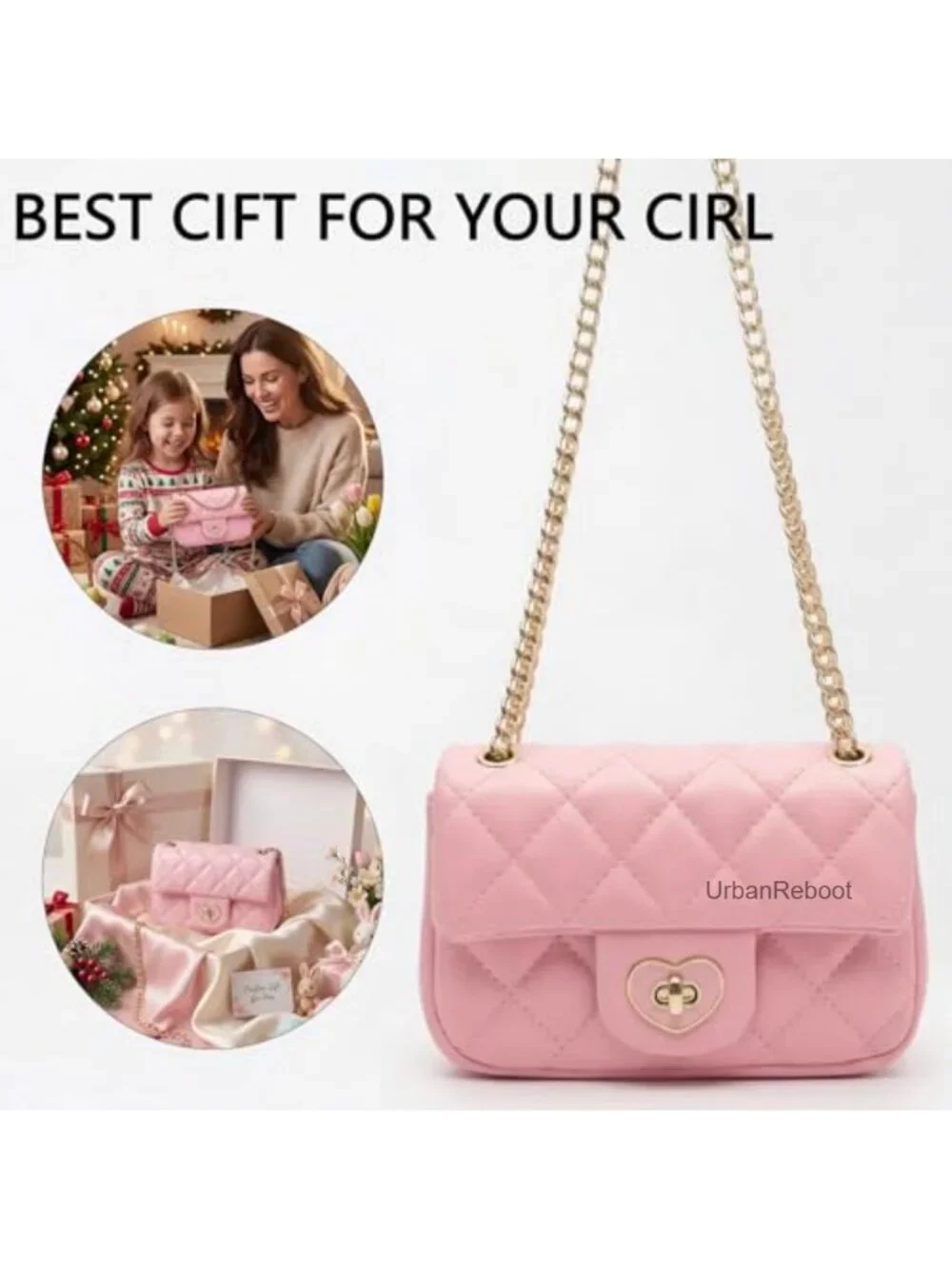 Faux Leather Heart Lock Satchel Crossbody Chain Bag Mini Purse